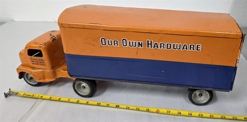T-205 VINTAGE 50'S/60'S TONKA "OUR OWN HARDWARE" BRANDED SEMI & TRAILER SET