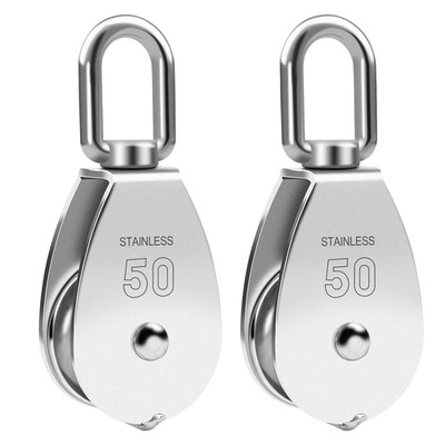 2PCS M50 Single Pulley Snatch Block 304 Stainless Steel Lifting Crane Swivel Hoo