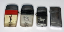Scripto Lighter lot Lot of 4 Golfer Football Horse & Butane all Spark Vintage