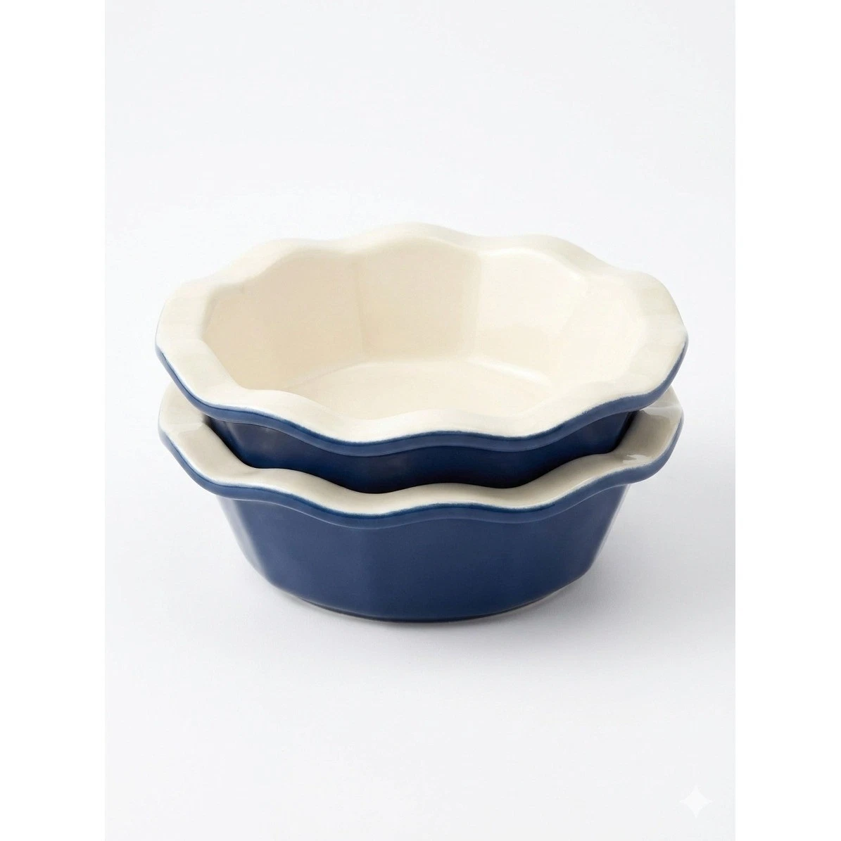 Set 2 Emile Henry Williams Sonoma France Blue Scalloped Mini Pie Quiche Dishes
