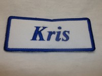 Kris Embroidered Sew / Iron On Name Patch Blue On White 1.5 X 3.5 Kris Embroidered Sew / Iron On Name Patch Blue On White 1.5 X 3.5