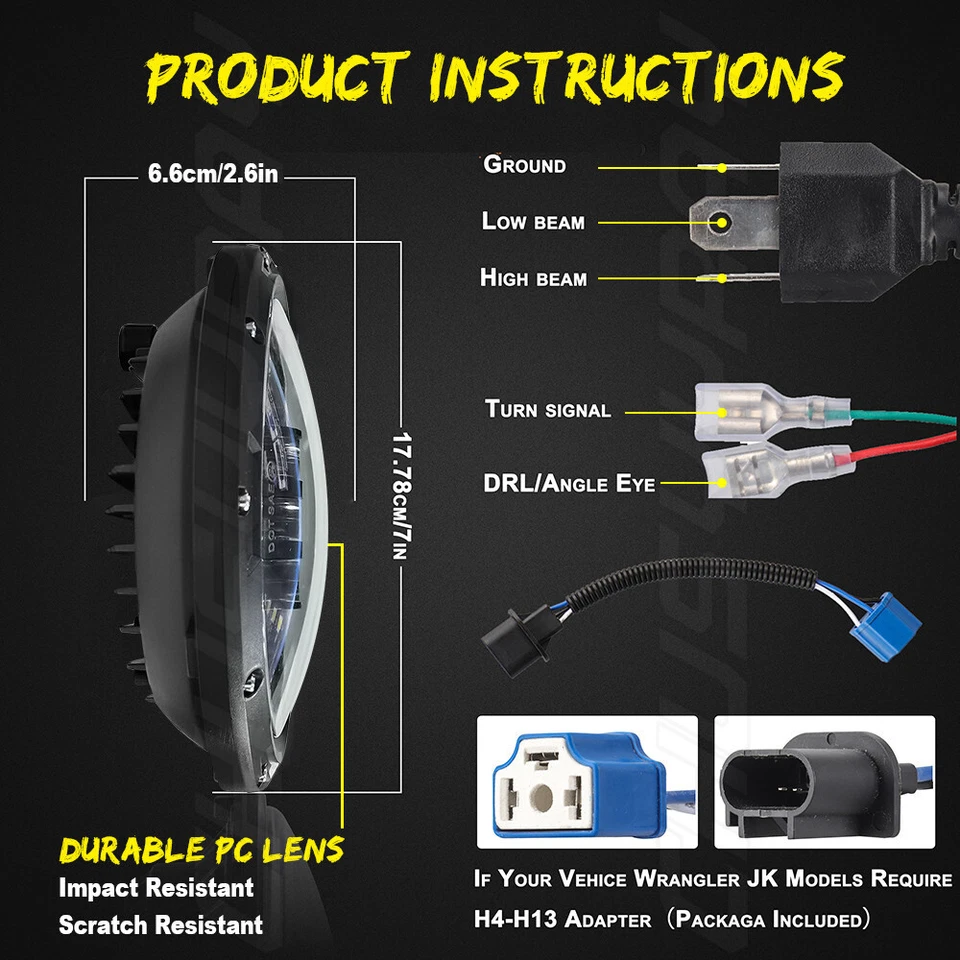 For 1970-1995 Land Rover Range Rover Classic DOT 7" Round Black LED Headlights++ - Image 3 of 4