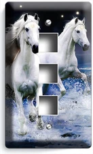 WILD WHITE HORSES RUN IN SEA OCEAN WAVES LIGHT SWITCH OUTLET WALL PLATE HD DECOR