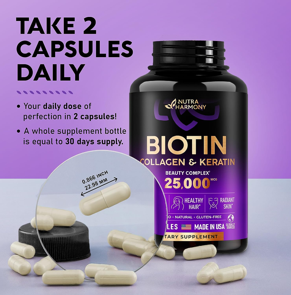 Biotin with Hyaluronic Acid, Collagen & Keratin Hair Growth Vitamins