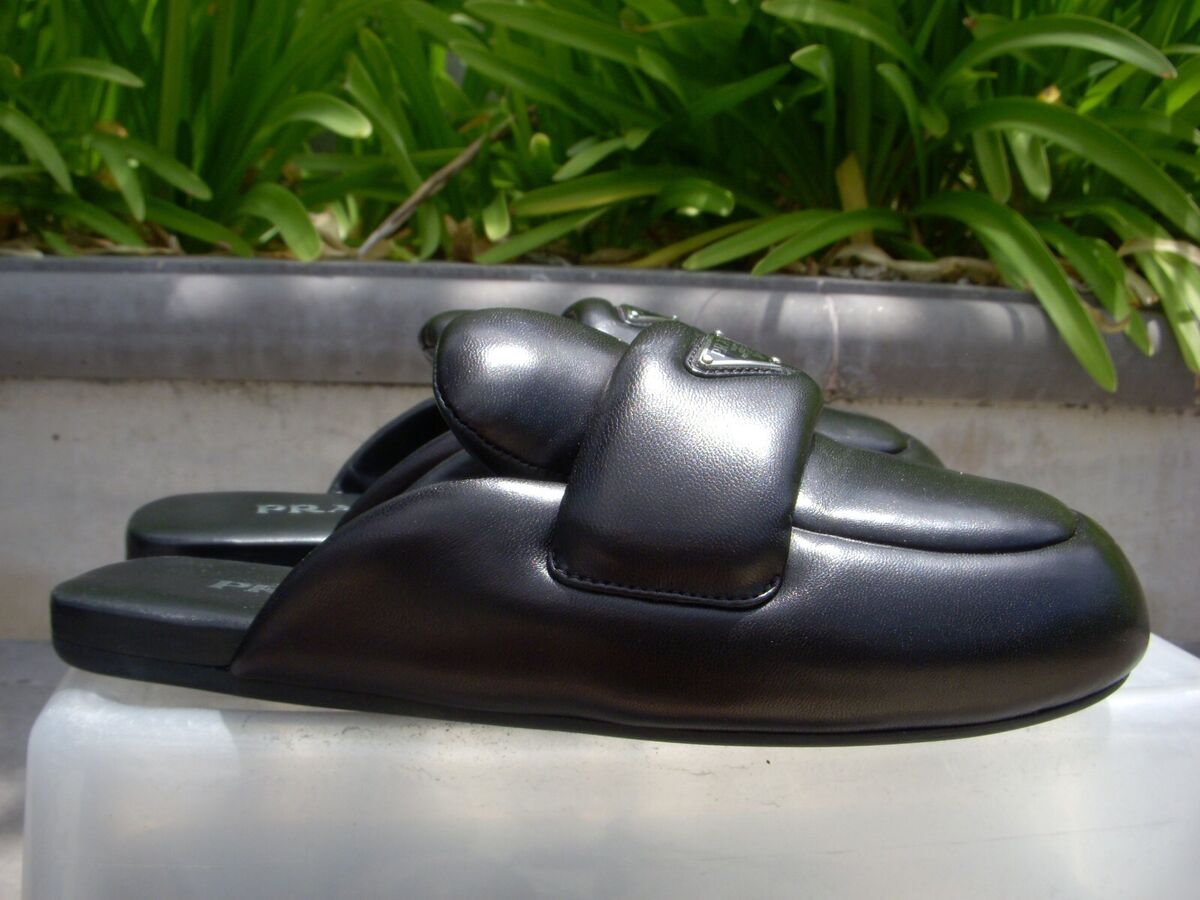 Prada Soft Padded Nappa Leather Mules Black Women's Size Prada Soft Padded Nappa Leather Mules Black Women's Size