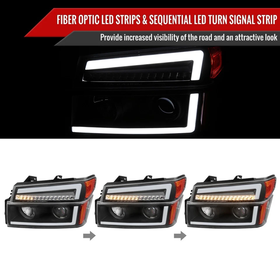 For Colorado Canyon 04-12 Projector Headlight + LED Sequential Turn Signal Black - Image 2 of 4