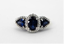 Excellent Blue Sapphire White CZ 925 SS Women's Wedding Classic Beautiful Ring