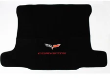 NEW! Black Carpet Deck MAT 2005-2013 Corvette Embroidered Flag & Emblem Logo Red