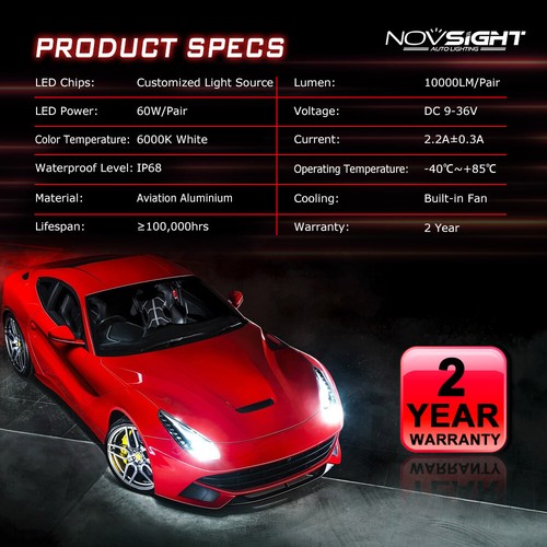 NOVSIGHT 9005 HB3 LED Headlight Bulbs 60W 10000LM High Low Beam Halogen Xenon - Picture 10 of 12