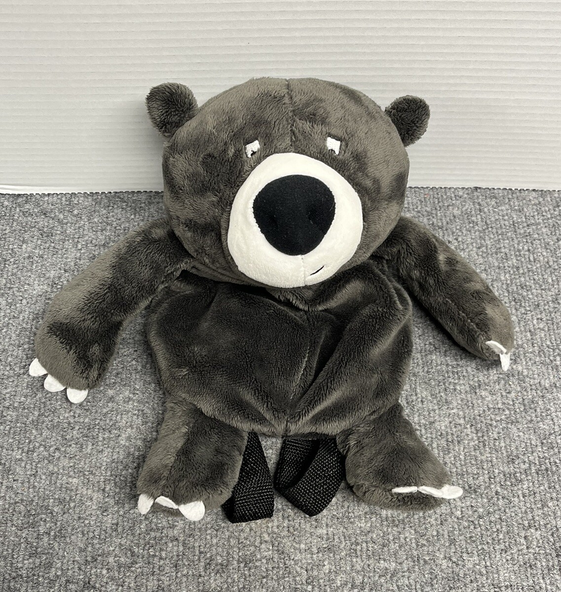 H&M Teddy Bear Plush Zipper 14" Backpack Black Gray
