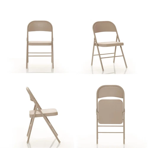 New All-Steel Metal Folding Chair, Beige, 4 Pack - Picture 4 of 12