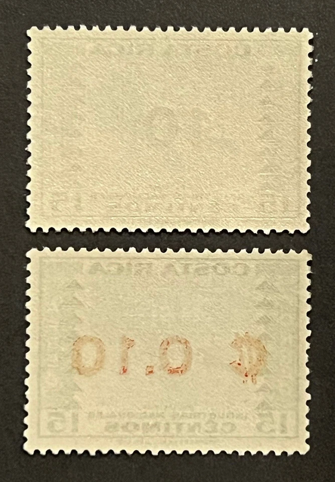 Travelstamps: Costa Rica Air Mail Surcharge Stamps 10c on 15c Sc #C334-C334a MLH - Image 3 of 4