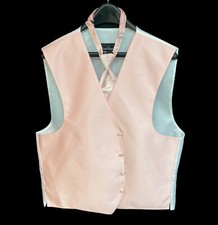 Men's Red Sleeve Pearl Pink Tuxedo Vest with Tie and Pocket Square Size LL Tall
