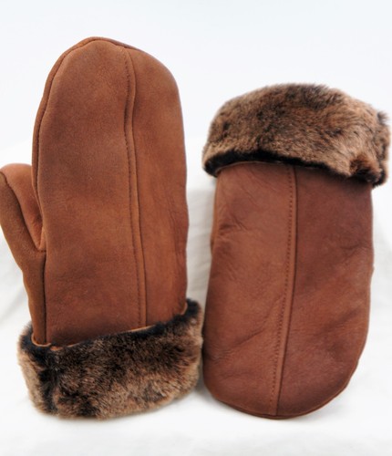 ECHTES ECHTES LAMMFELL SHEARLING LEDER FÄUSTLINGE UNISEX, GEALTERT COGNAC BRAUN S-2XL - Bild 8 von 12