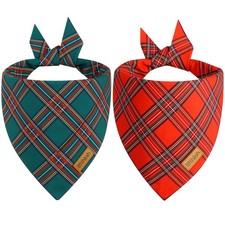 Christmas Dog Bandanas 2 Pack Large Reversible Green Red Plaid Pet Scarf