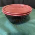 Pyrex Cranberry Scultped Ribbed Mixing Bowl and Lid Glass 7401-PC