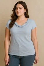 H by Halston 100% Linen Blue Blouse Womens S Sheer Beach Coastal Boho Preppy