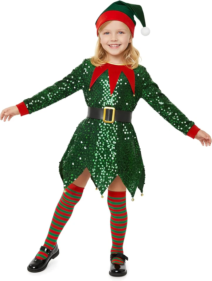 Christmas Elf Costume for Kids Santa Little Helper Costume Elf Dress Suit for Gi - Image 4 of 4