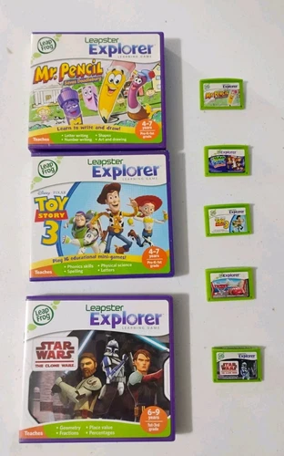 Leap Frog Leapster Explorer Game Cartridges Cars 2 Toy Story 3 Mr. Pen Lot of 5