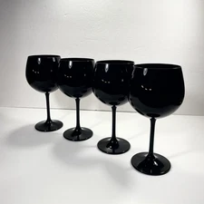 4 CRYSTALITE BOHEMIA Balloon Black Crystal WINE GLASSES Czech Rep. Led-Free New