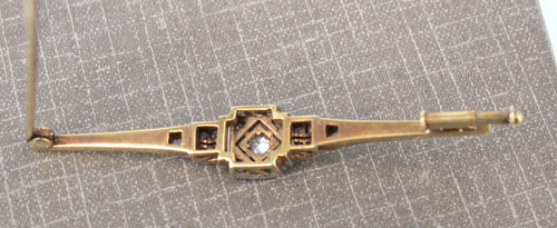 Schöne Jugendstil Stabbrosche aus 14 Ct / 585 Gelbgold mit 15 Diamanten um 1910 - Bild 3 von 14