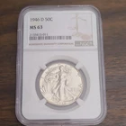 1946-D Walking Liberty Half Dollar 50C Silver .9 Business NGC MS63 Cert#011