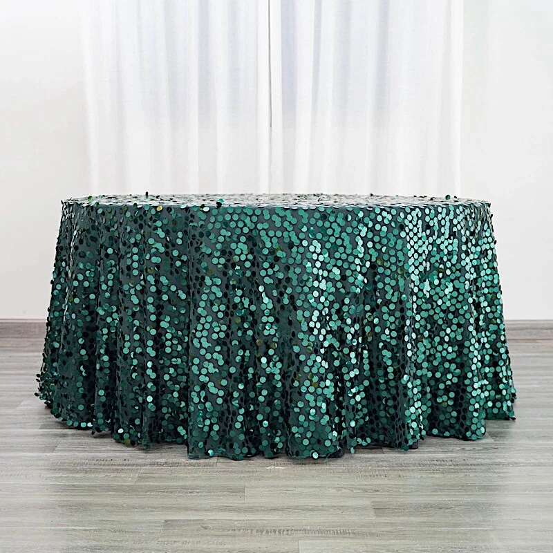 HUNTER GREEN  ROUND 120" Large Payette Sequin TABLECLOTH Wedding Catering Dinner - Image 3 of 4