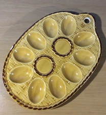 Vintage Hanging Deviled Egg Plate/Dish/Tray~10 Eggs~Basket Weave Japan