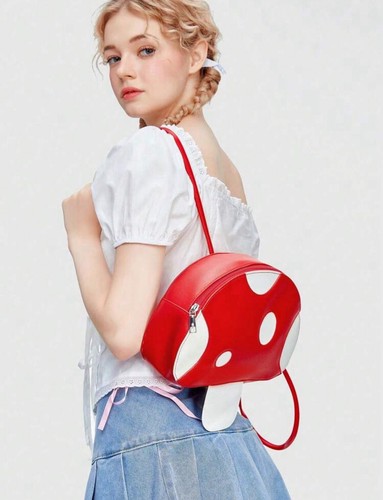 New SUPER MARIO BROTHERS Mini Backpack Red MUSHROOM Bag Purse Alice Wonderland - Picture 2 of 6