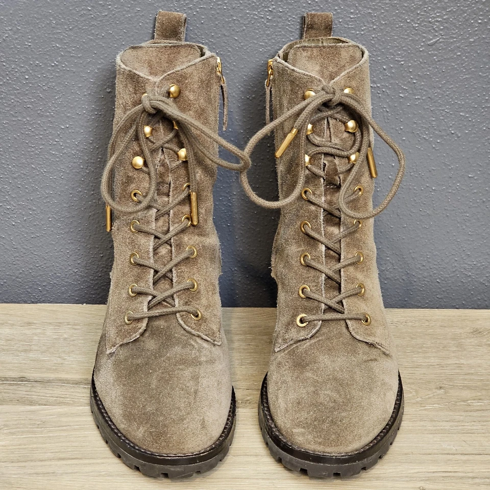 Botas de combate Tory Burch de gamuza con cordones para mujer 9 marrón suela Foto 3 de 4