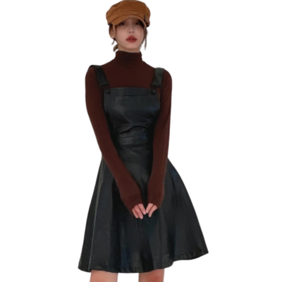 faux leather off the shoulder dress CIELO OFF THE SHOULDER RUCHED FAUX LEATHER MINI DRESS – AKIRA main image 0