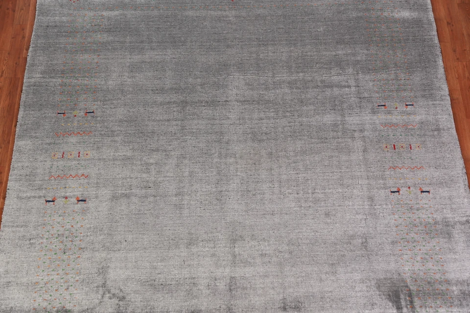 Grey Gabbeh Area Rug Hand-knotted Silk Rug 8x10 ft - Image 4 of 4