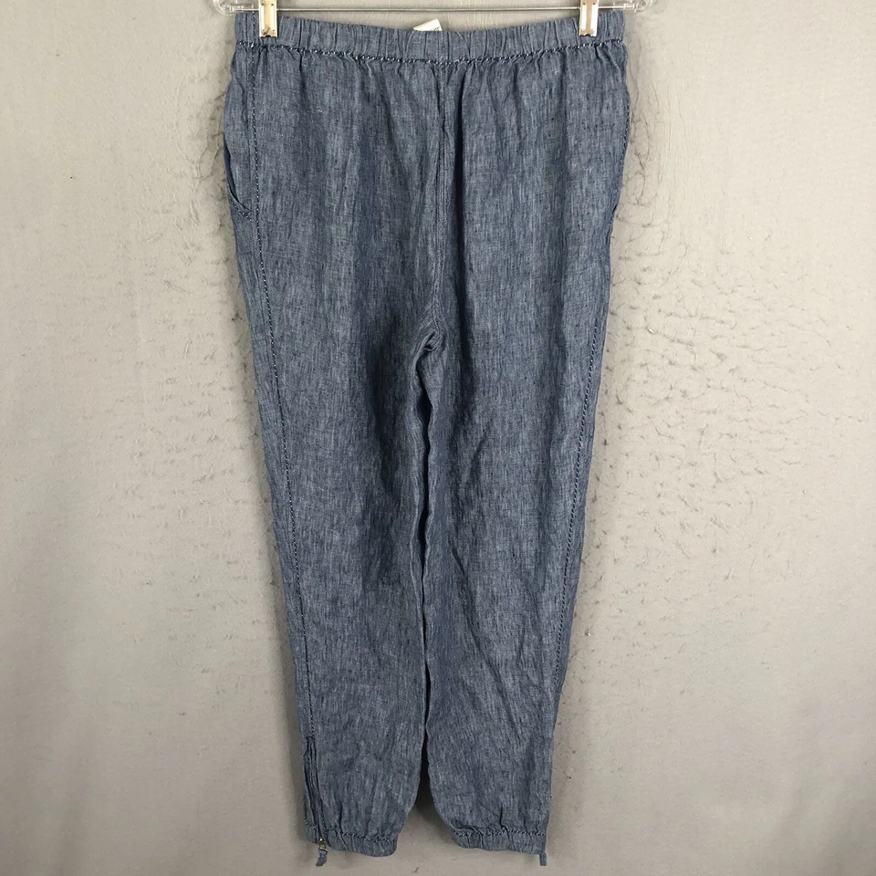 Sophie Max Pants Womens Medium Blue 100% Linen Joggers Ankle Zip Beachy Casual - Image 3 of 4