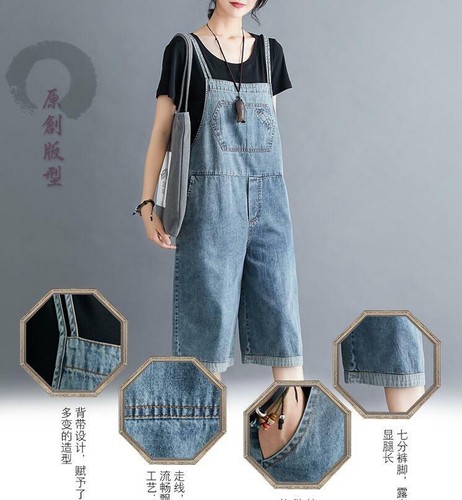Damen Freizeit Weites Bein Jumpsuits Lose Overall Hosenträger Denim Hose Strampler - Bild 2 von 11