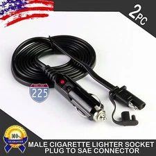 2pcs 12V Battery  Male Car Cigarette Lighter Adapter 12 ft Charger Red LED