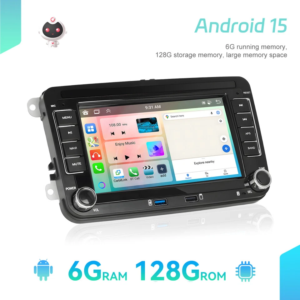6+128GB Android15 Carplay Autoradio GPS Wifi für VW GOLF 5 6 Passat Touran Polo - Bild 2 von 4