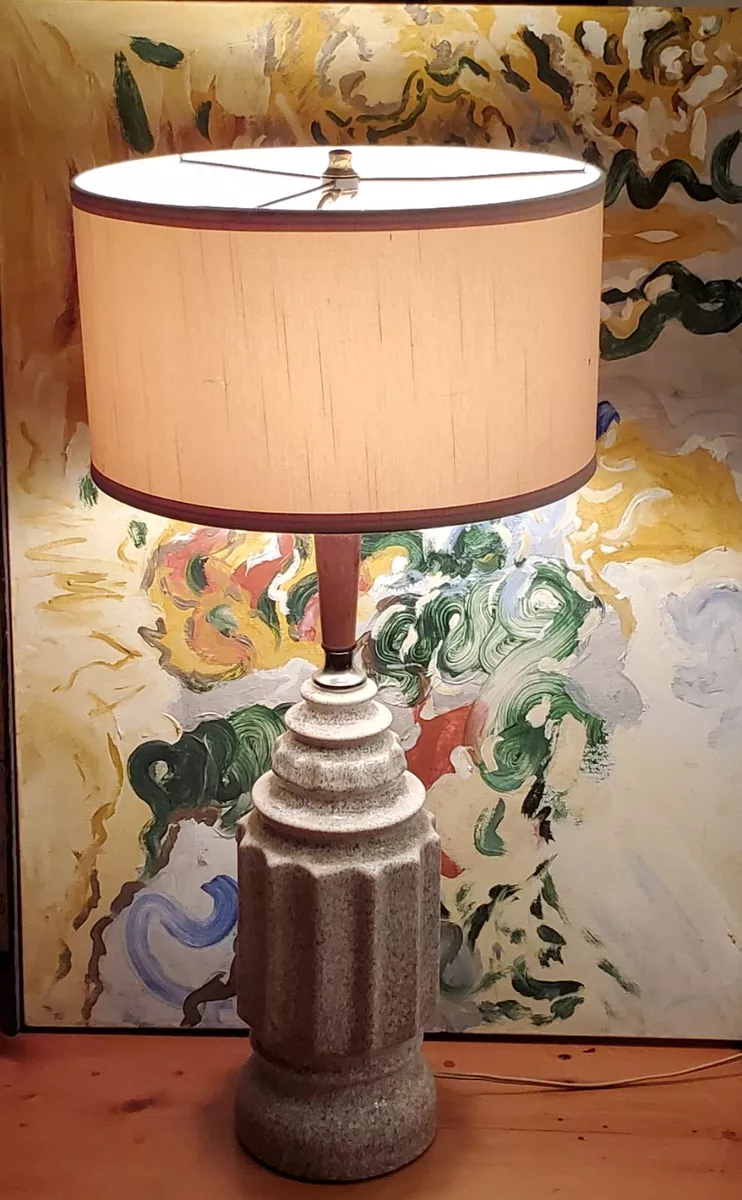 Vintage Mid Century Modern Table Lamp Base Speckled Wood Teak WORKS GREAT