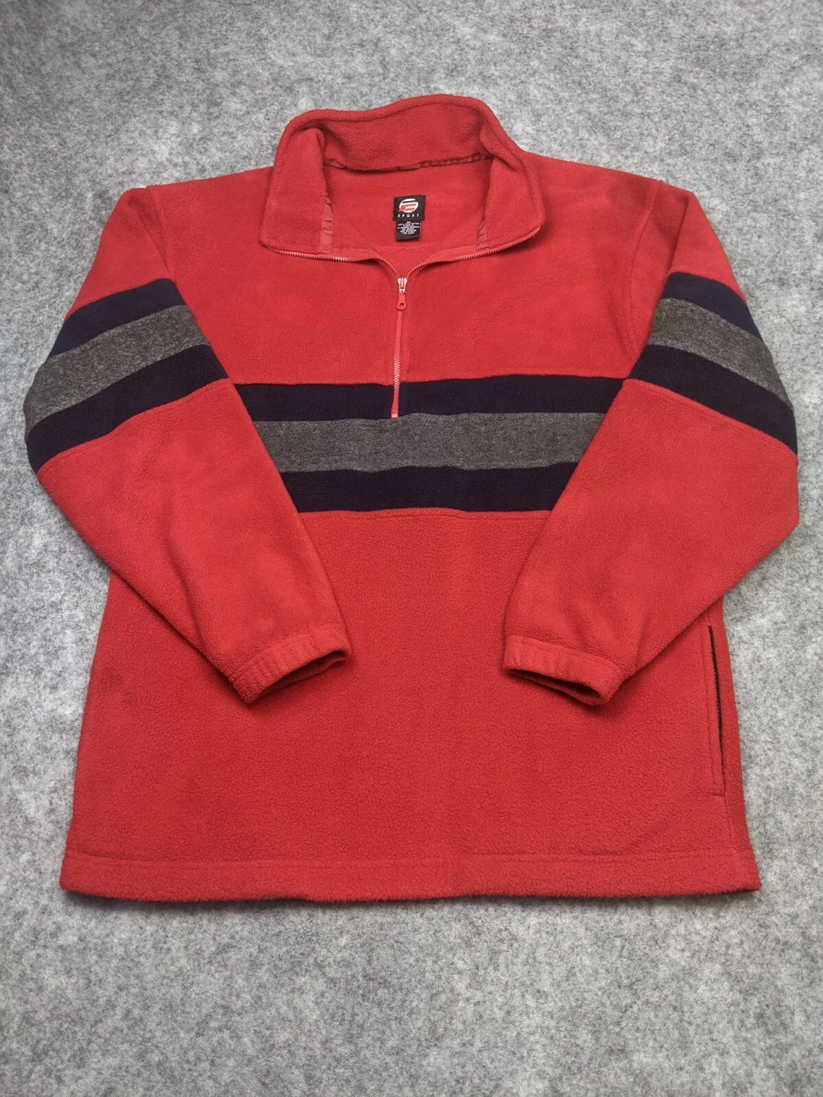 Vintage Esport Fleece Mens Medium Red Long Sleeve Quarter Zip Fleece Pullover