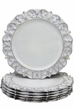 13" Antique White Charger Plates, Set of 6 Plastic Textured-Wedding And Parties