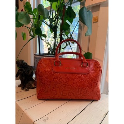 Etro Burnt Orange Paisley Embossed Leather Satchel Boston Bag 1E478-2364