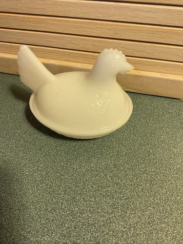 Vintage White Milk glass Hen Nesting Minicandy Dish
