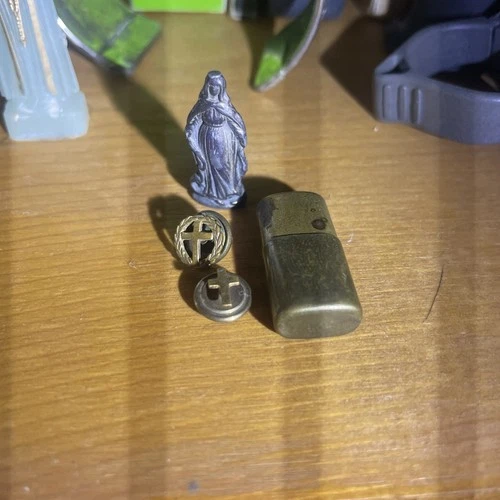 Original WW2 US Army Military Pocket Shrine Brass Cross Pins Catholic Lot of 3