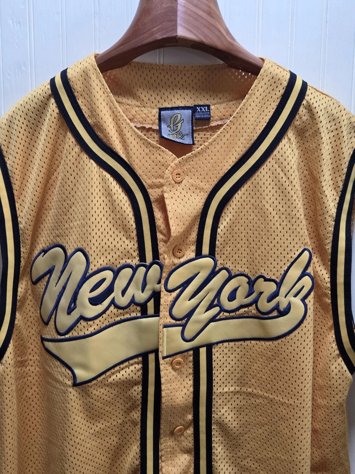 New York Baseball Jersey Mens 2XL Gold Mesh Button Front Sleeveless Tank
