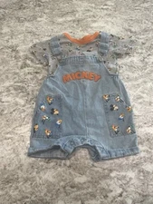 Disney Baby Disney Store Mickey Mouse Jean Overalls & Shirt Size 18 Months