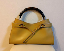 GUCCI Bamboo Leather Handbag Tote Bag Yellow Made in Italy with Dust Bag Used