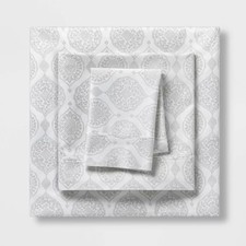 Threshold Performance Cotton Sateen Sheet Set RARE White/Gray Winter Print- King