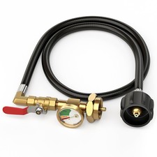 Propane Refill Adapter for 1 lb Tanks 3FT Hose with Pressure Gauge  Valve Heavy