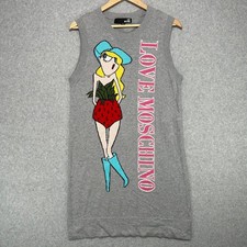 Love Moschino Sleeveless Sweater Dress Womens Sz 4 Strawberry Girl Graphic Grey