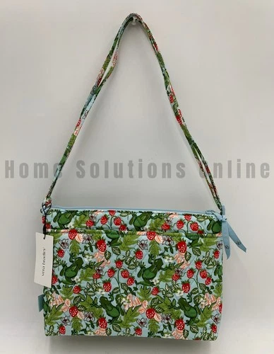 Vera Bradley Frogberry Strawberry Garden Blue Large Hipster Bag Purse #J5377