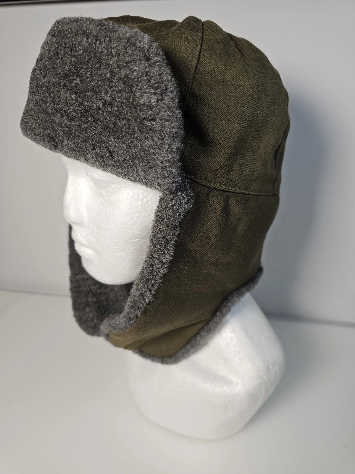 Tonak Trapper Hat Czech Army Nasavrky 1998 Khaki Faux Fur Cotton Blend